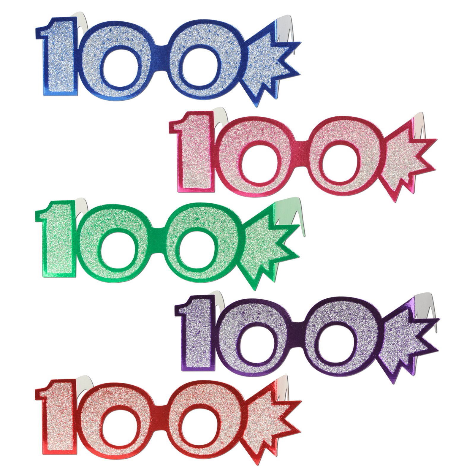 Glittered Foil Eyeglasses "100" Asst. (1 count) - Click Image to Close