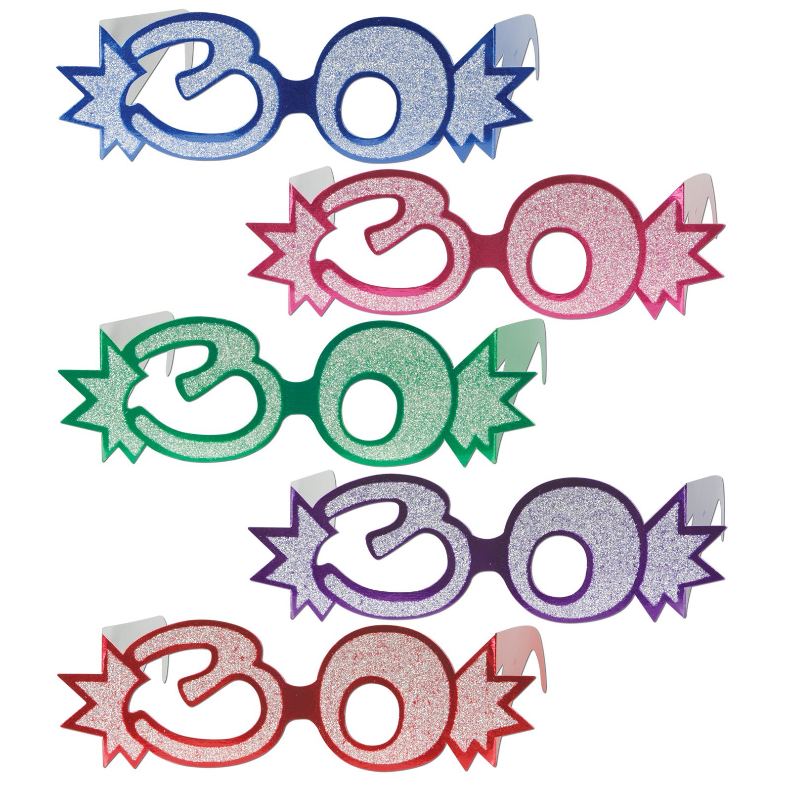 Glittered Foil Eyeglasses "30" Asst. (1 count) - Click Image to Close