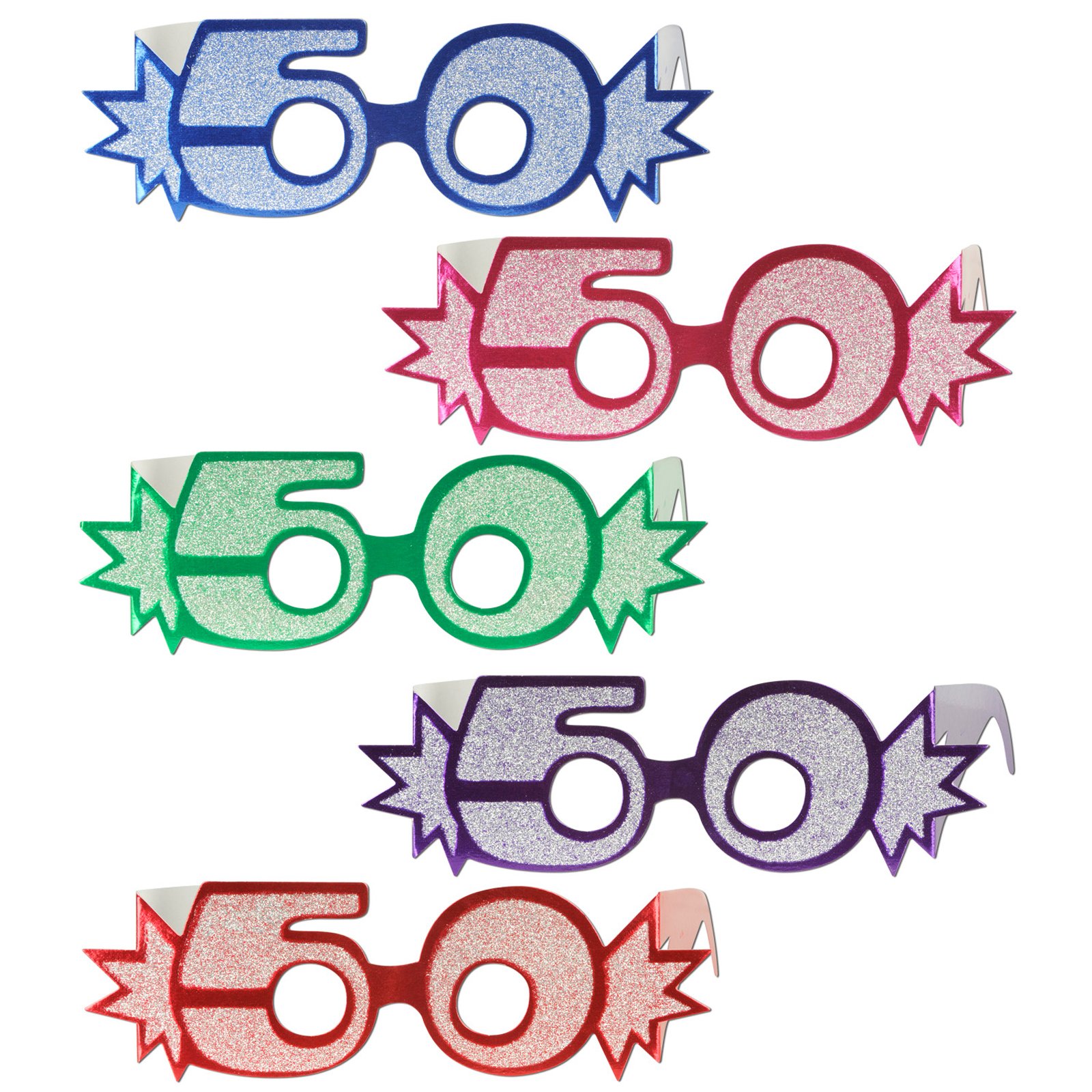 Glittered Foil Eyeglasses "50" Asst. (1 count) - Click Image to Close