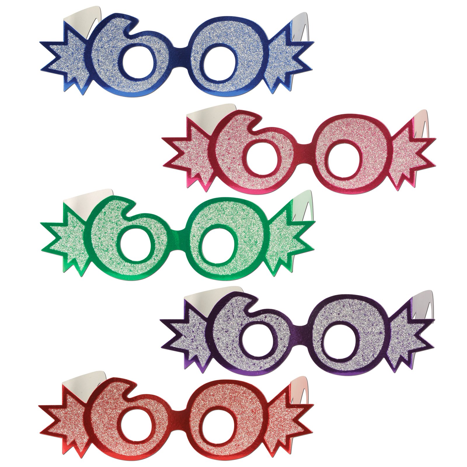 Glittered Foil Eyeglasses "60" Asst. (1 count) - Click Image to Close