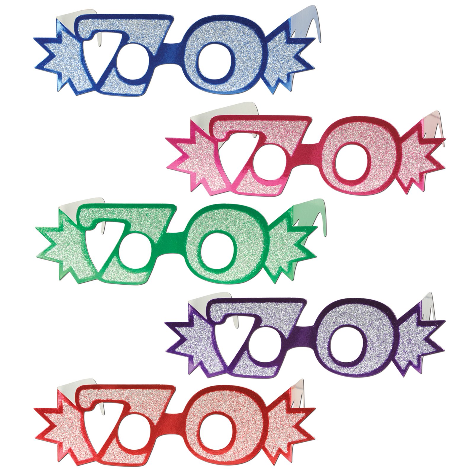 Glittered Foil Eyeglasses "70" Asst. (1 count) - Click Image to Close