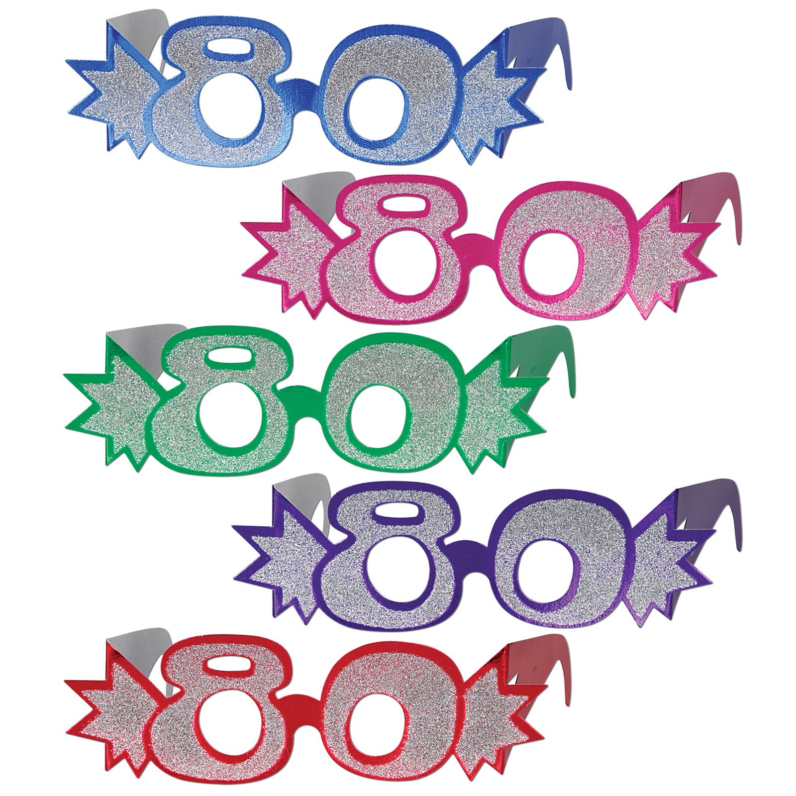 Glittered Foil Eyeglasses "80" Asst. (1 count) - Click Image to Close