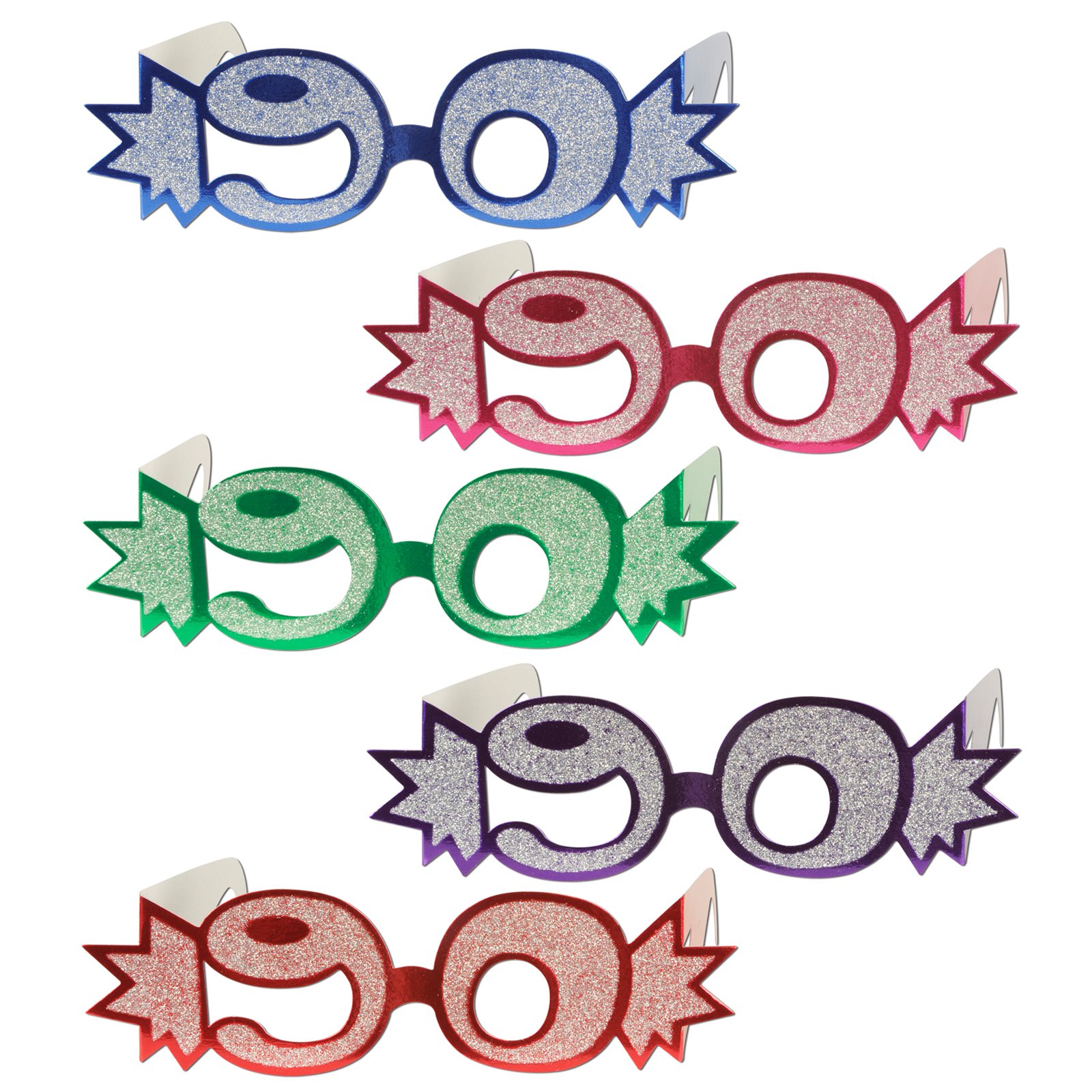 Glittered Foil Eyeglasses "90" Asst. (1 count) - Click Image to Close
