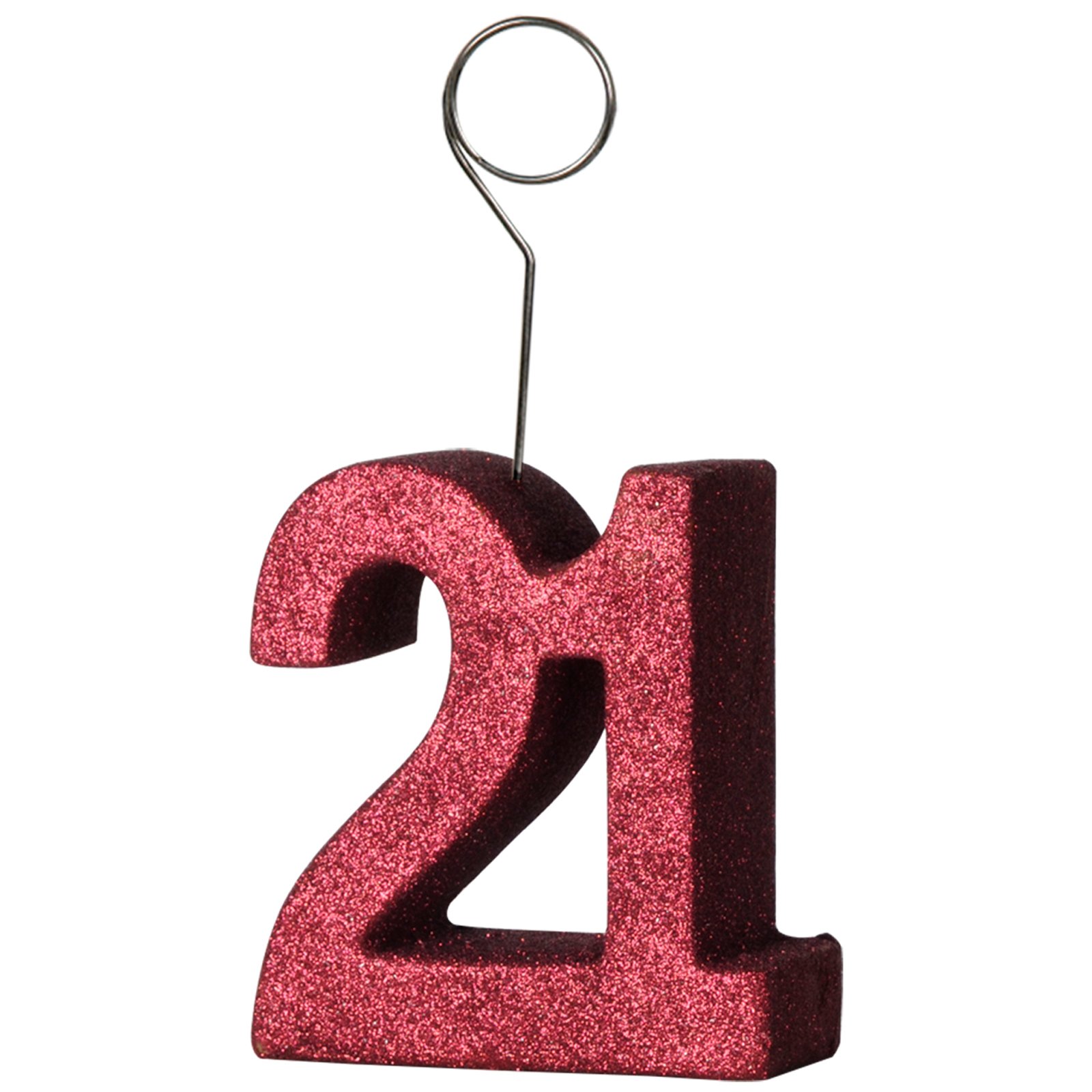 Red Glittered "21" Balloon Weight / Photo Holder - Click Image to Close