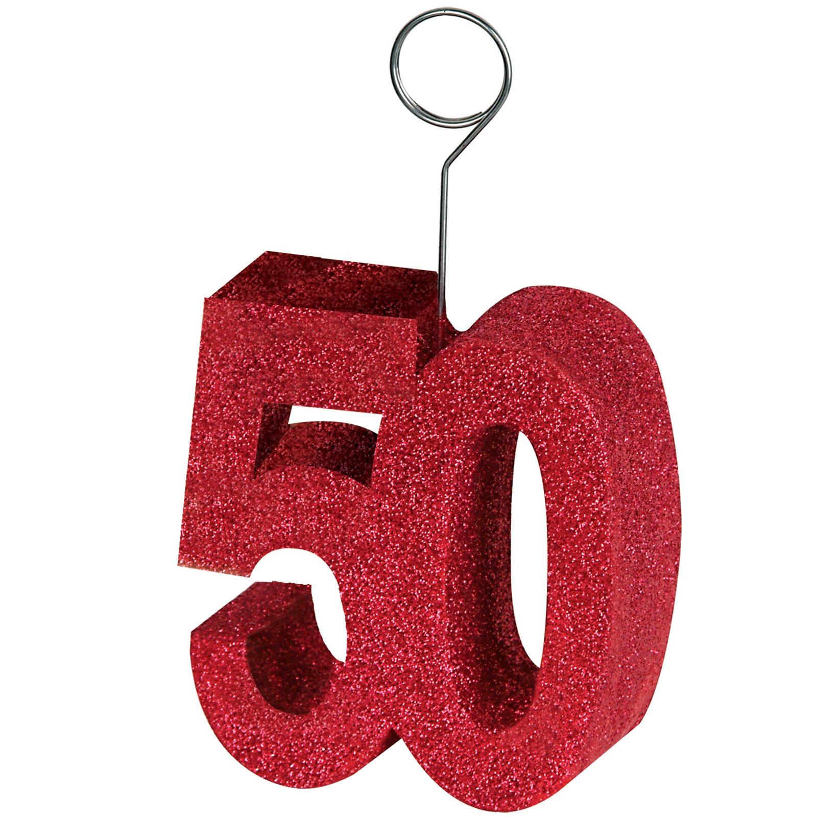 Red Glittered "50" Balloon Weight / Photo Holder - Click Image to Close
