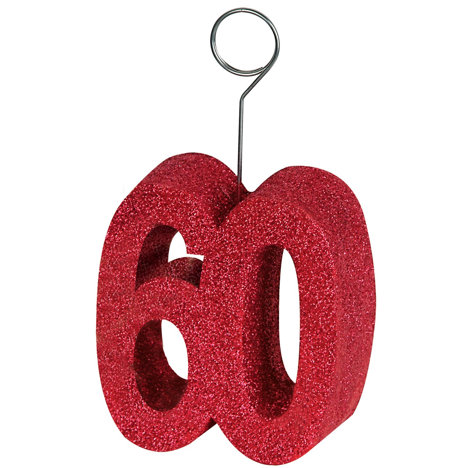 Red Glittered "60" Balloon Weight / Photo Holder - Click Image to Close