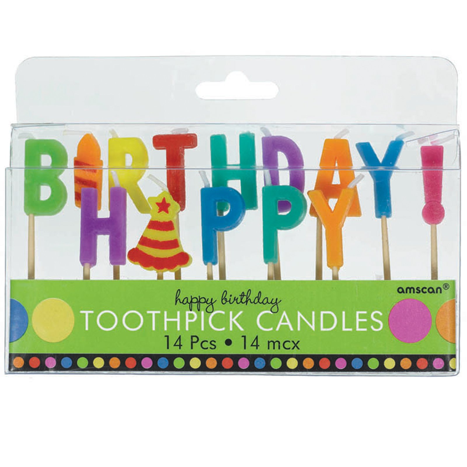 Dots and Stripes Happy Birthday Toothpick Candles (14 count)