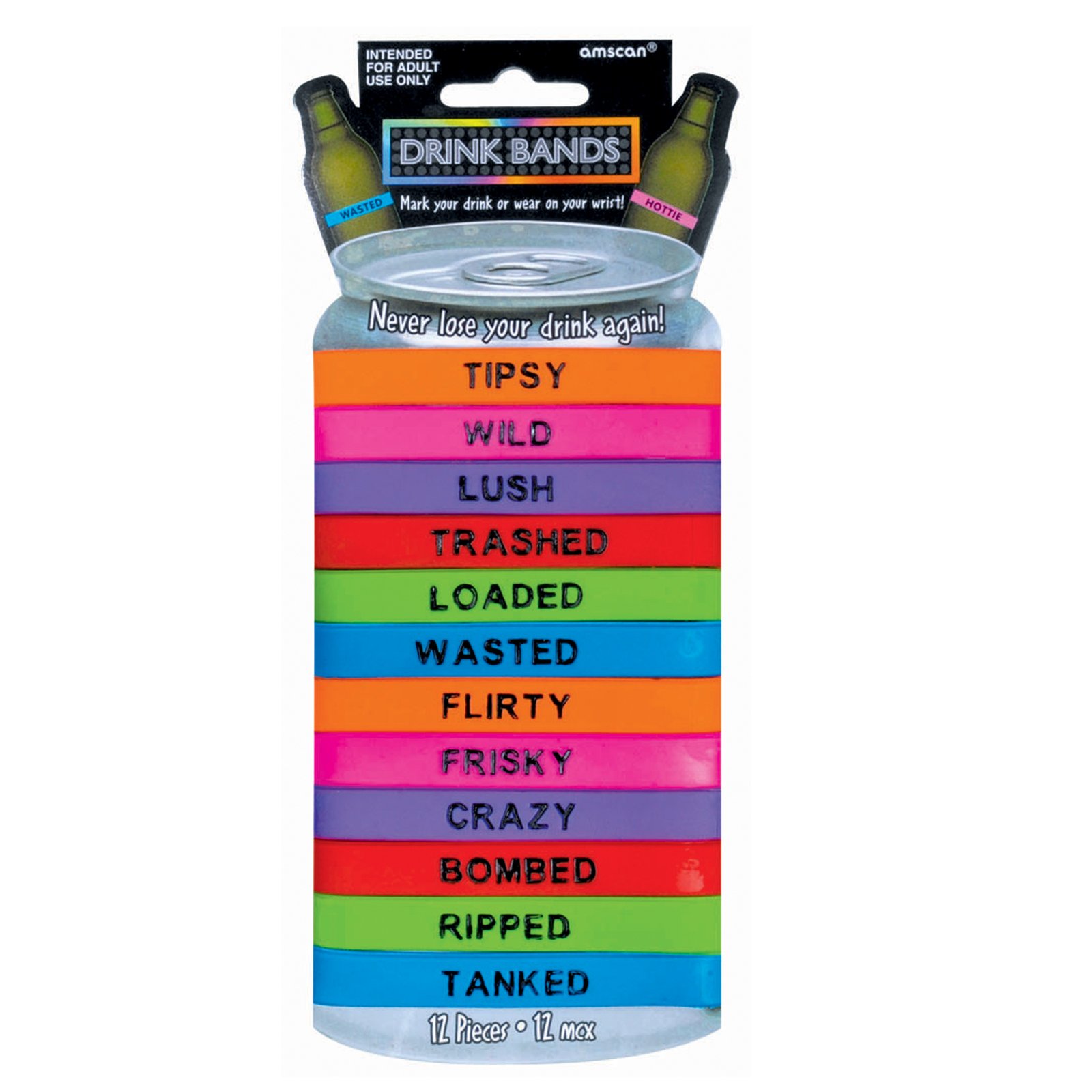 Beer Can Drink Bands Assorted (12 count) - Click Image to Close