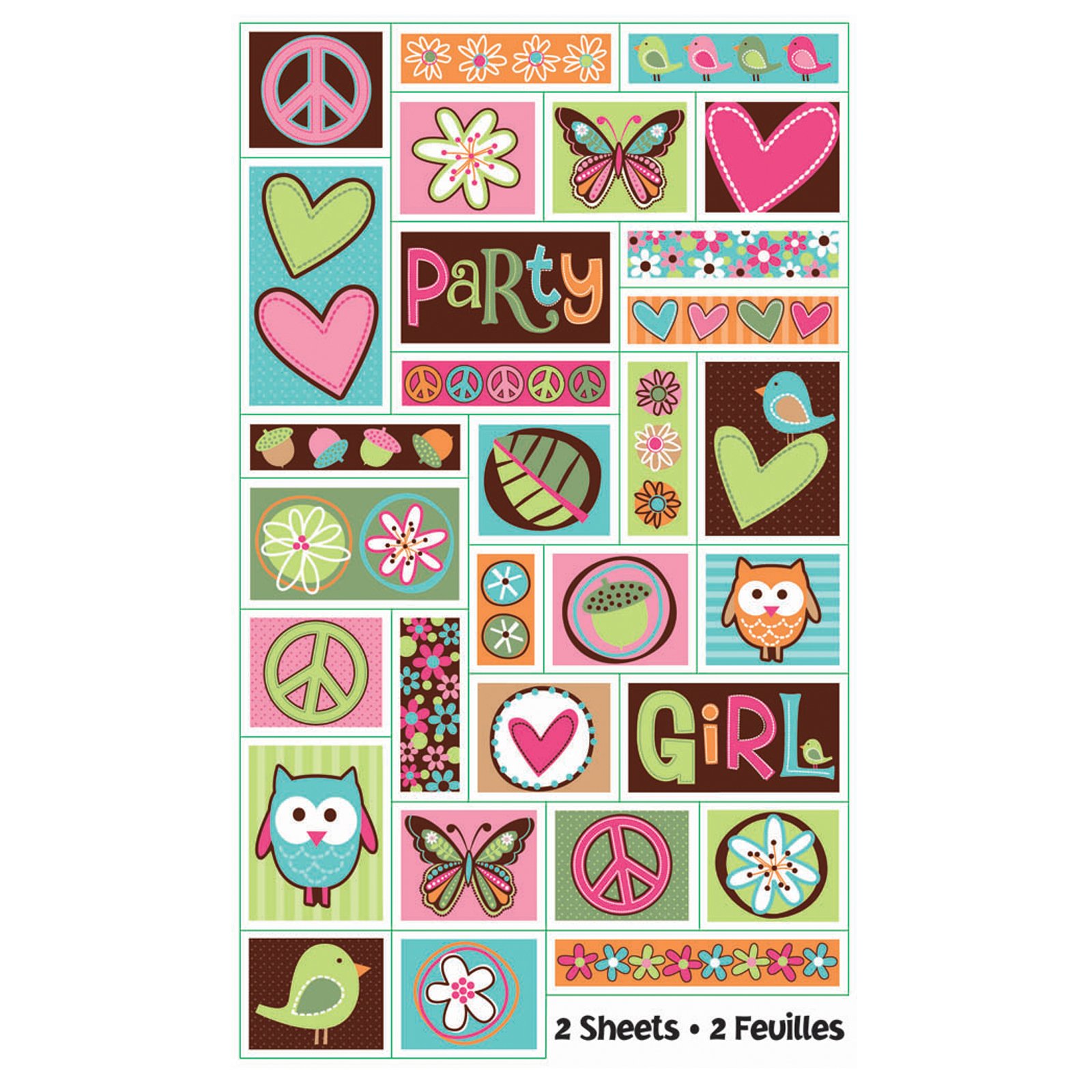 Hippie Chick Birthday Sticker Sheets (2 count) - Click Image to Close