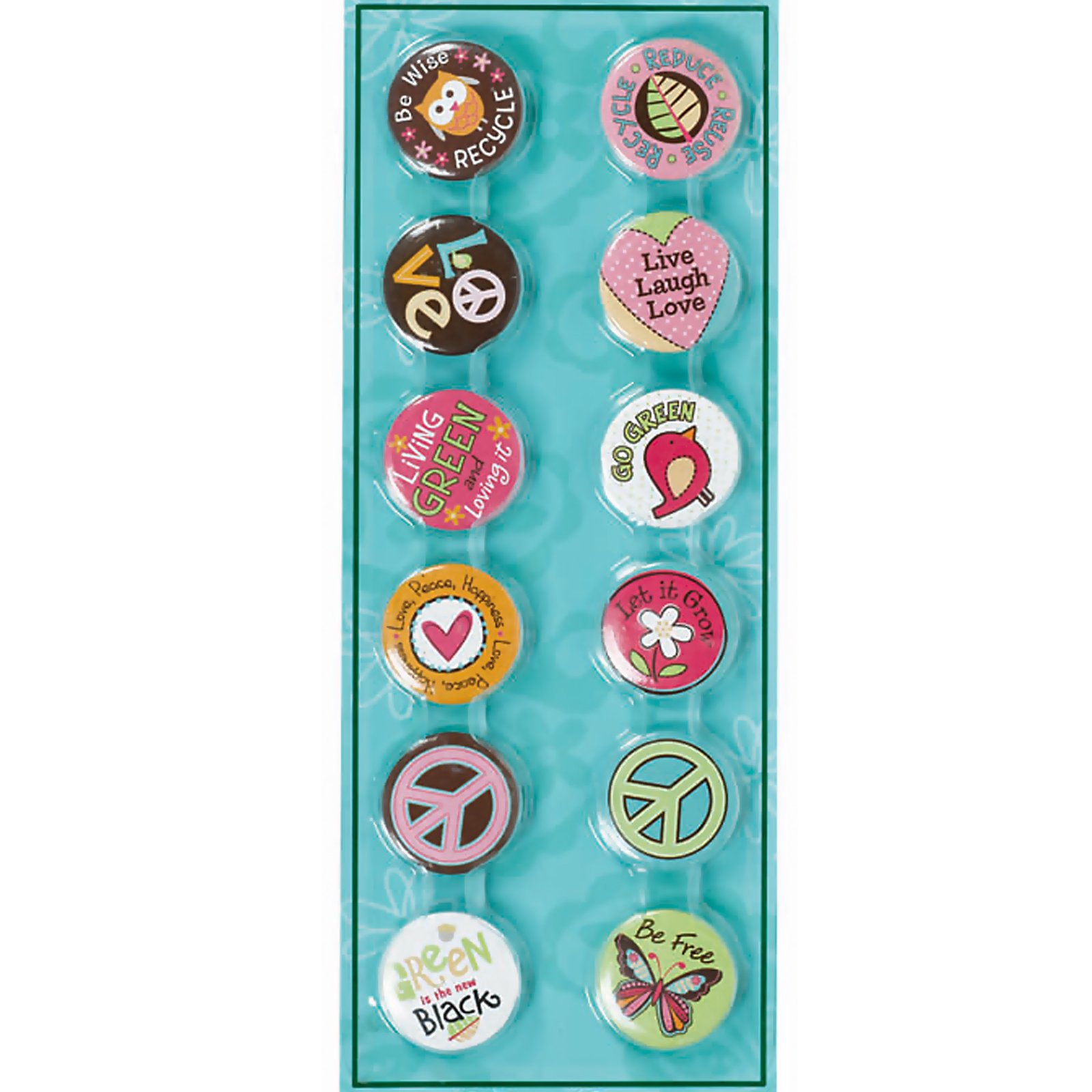 Hippie Chick Buttons Assorted (12 count) - Click Image to Close