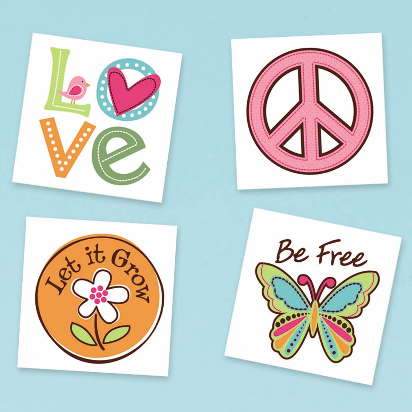 Hippie Chick Temporary Tattoos Assorted (24 count) - Click Image to Close