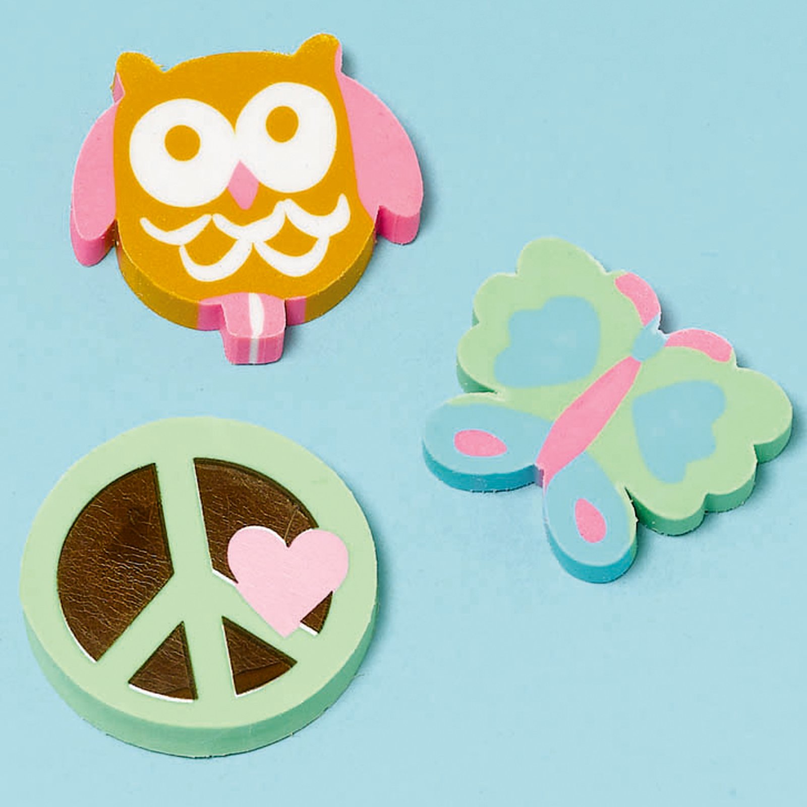 Hippie Chick Erasers Assorted (12 count) - Click Image to Close