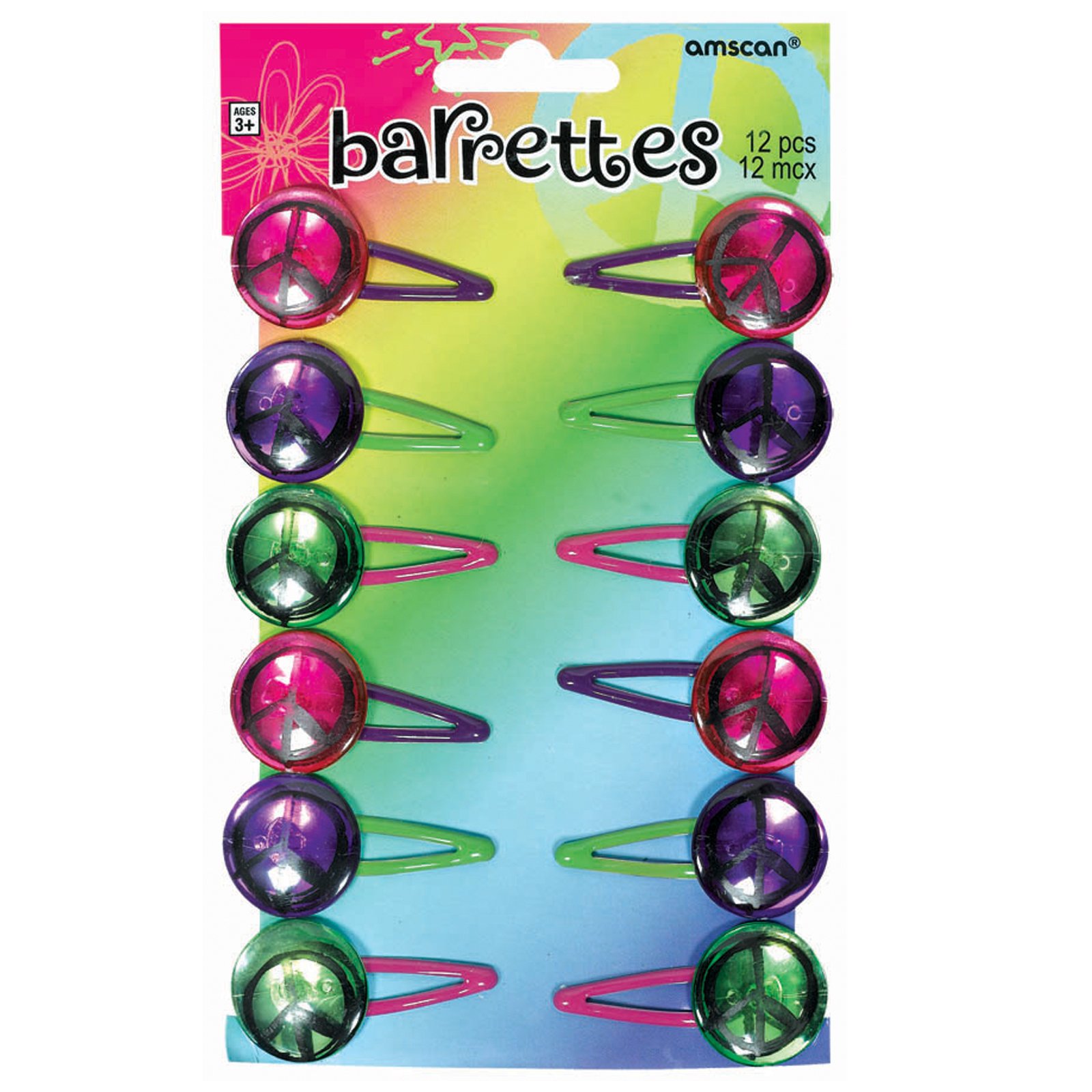 Neon Peace Barettes Assorted (12 count) - Click Image to Close