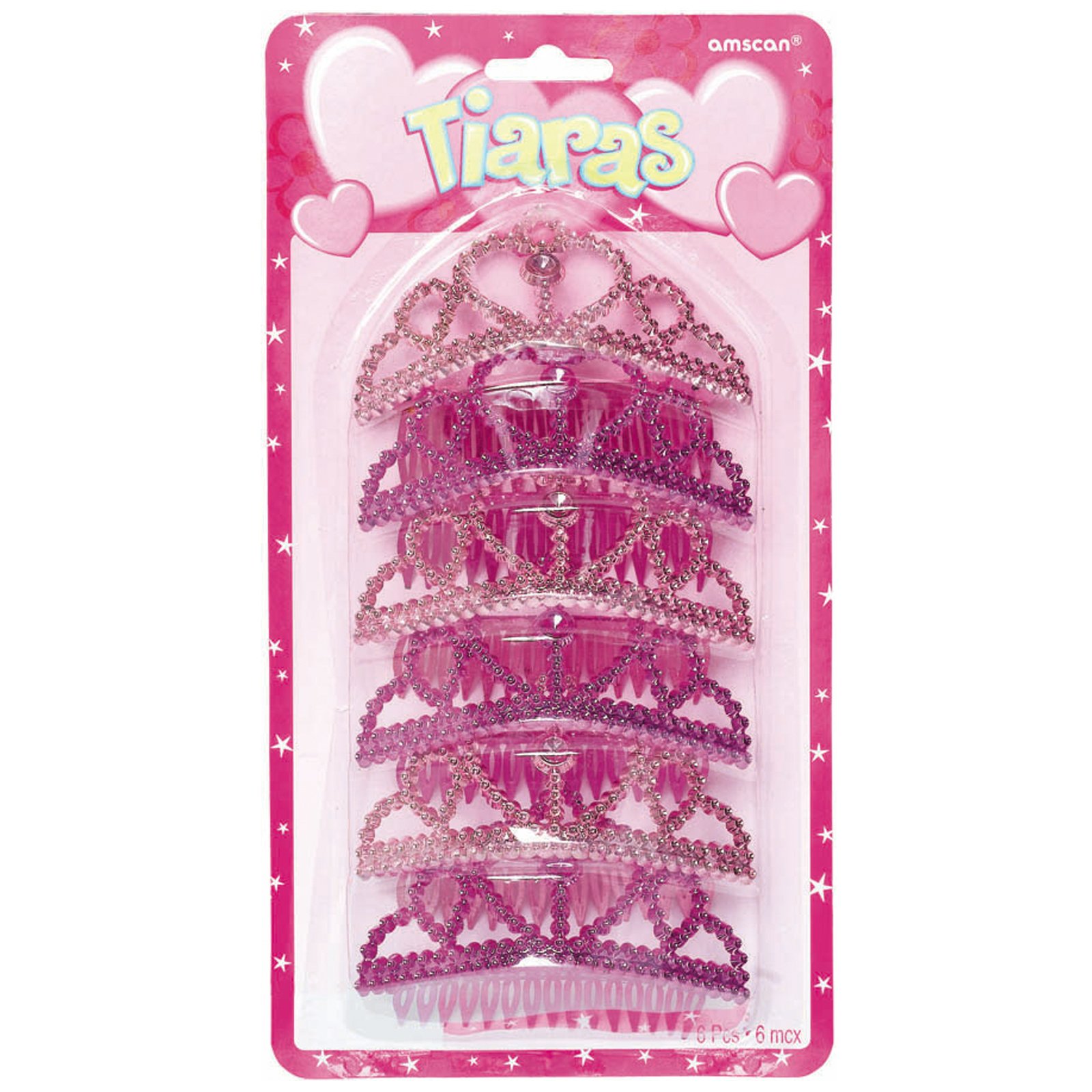 Pink Princess Tiaras Assorted (6 count) - Click Image to Close