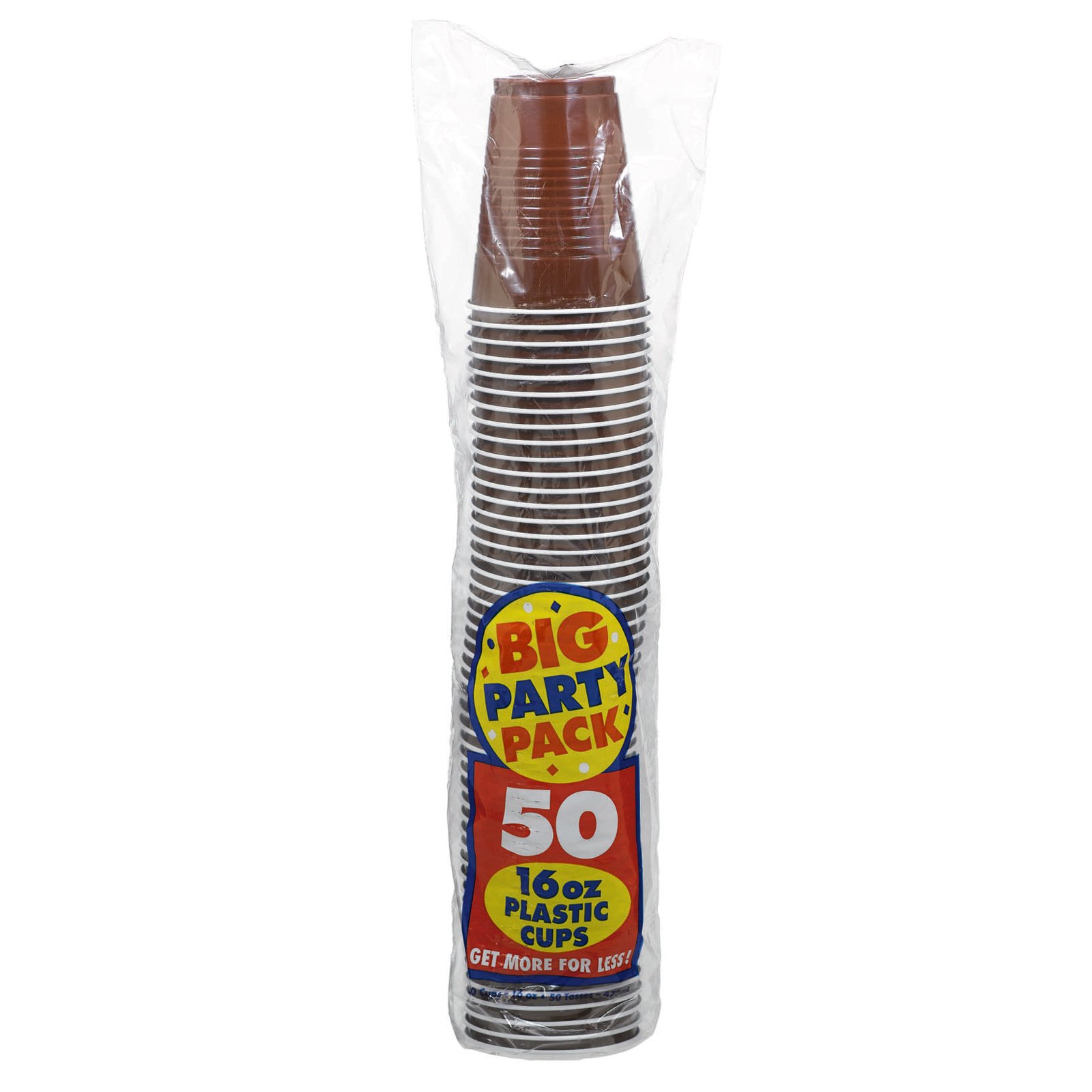 Chocolate Brown Big Party Pack - 16 oz. Plastic Cups (50 count) - Click Image to Close