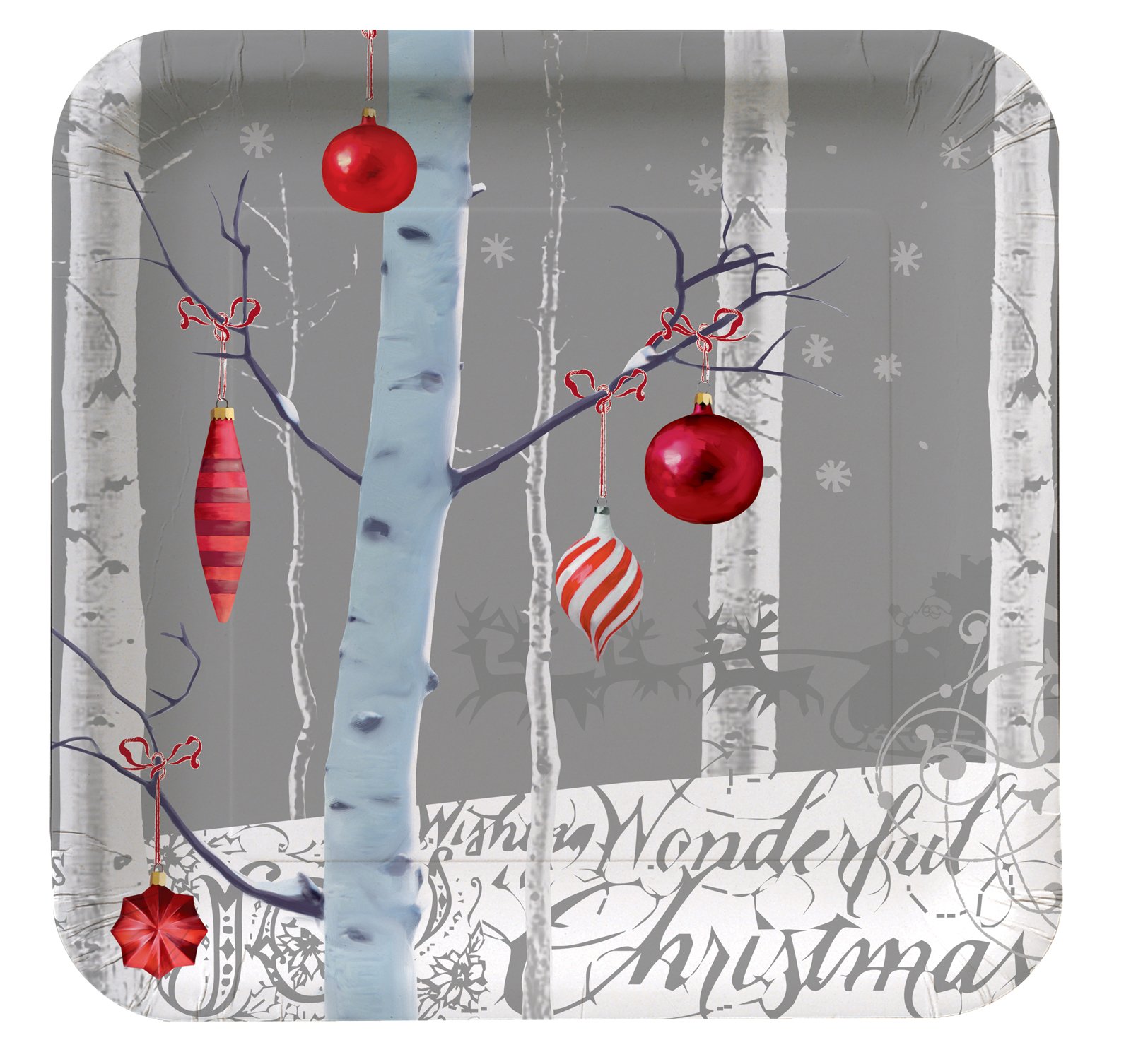 White Winter Christmas - Square Dessert Plate (8 count) - Click Image to Close