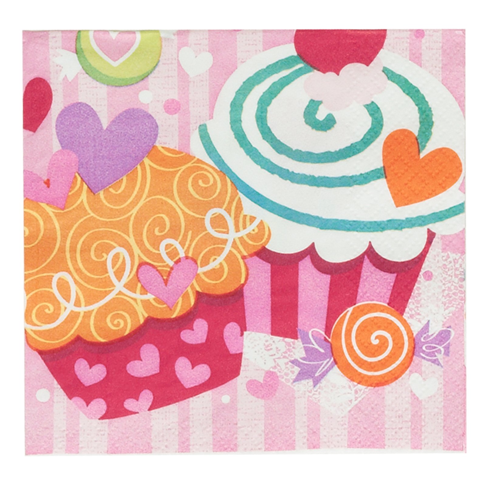 Valentine&#39;s Day Cupcake Hearts - Beverage Napkins (16 co - Click Image to Close