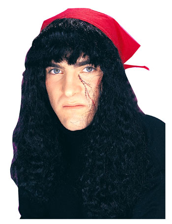 Black Pirate Wig w/Bandana - Click Image to Close