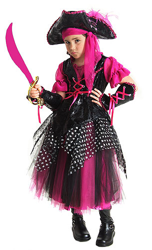 Girls Pink Caribbean Pirate Costume - Click Image to Close