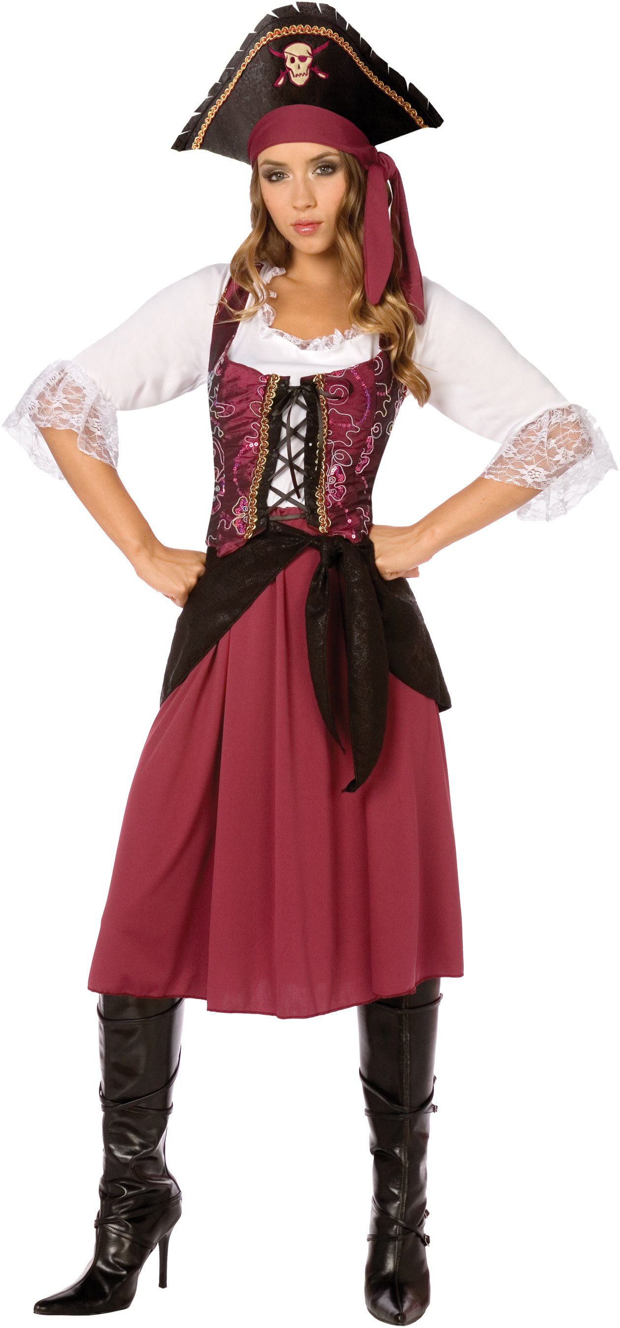 Burgundy Pirate Wench Adult Costume - Click Image to Close