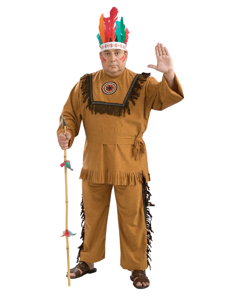 Adult Native American Indian Warrior Plus Costume - Click Image to Close