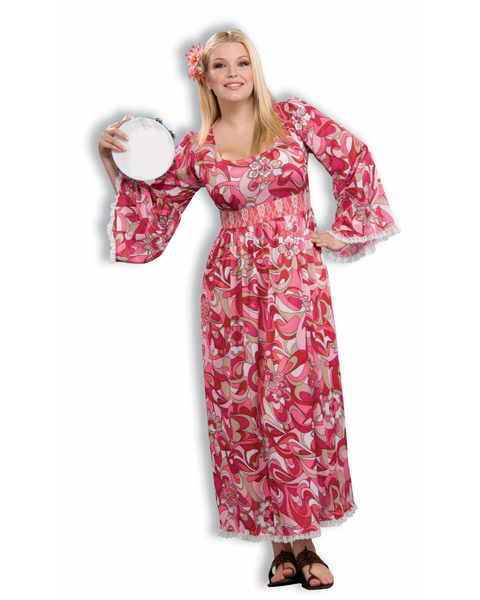 Womans Plus Size Hippie Flower Child Costume - Click Image to Close