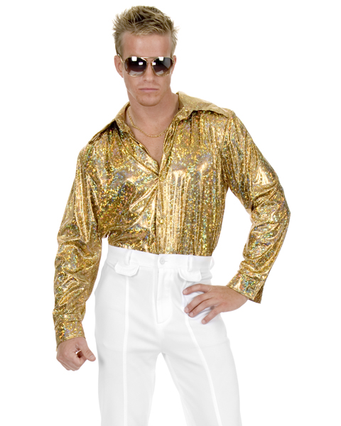 Mens Plus Size Disco Gold Glitter Shirt