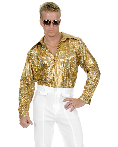 Mens Plus Size Disco Gold Glitter Shirt - Click Image to Close