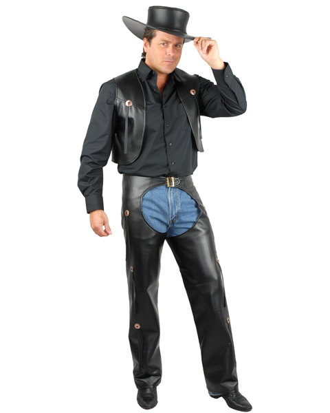 Men Plus Size Black Chaps & Vest Costume - Click Image to Close