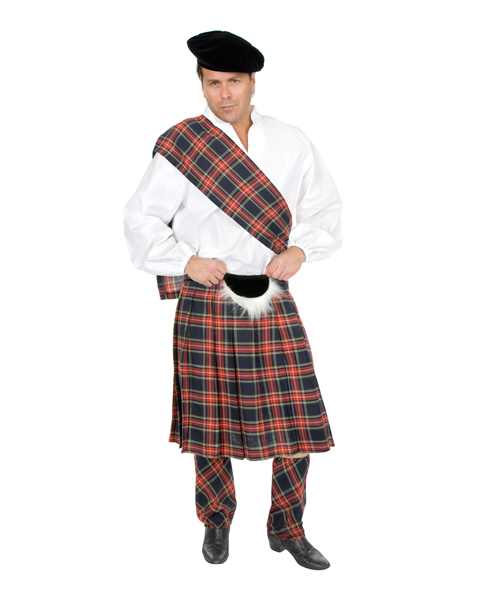 Mens Plus Size Scottish Navy Plaid Kilt Costume - Click Image to Close