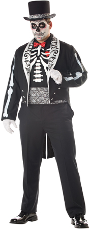 Mens Graveyard Groom Plus Size Skelton Costume - Click Image to Close