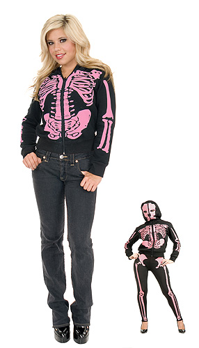 Womens Pink Skeleton Hoodie Sweatshirt