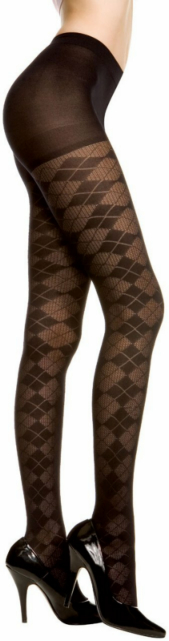 Argyle Tights Black - Adult - Click Image to Close