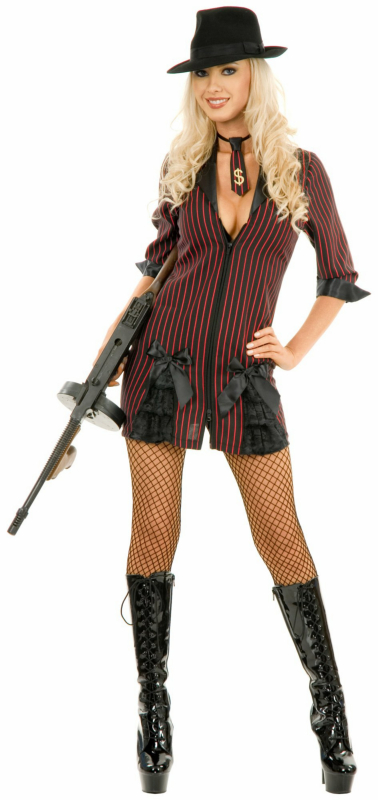 Double Zip Gangster Moll (Black/Red) Adult Costume - Click Image to Close