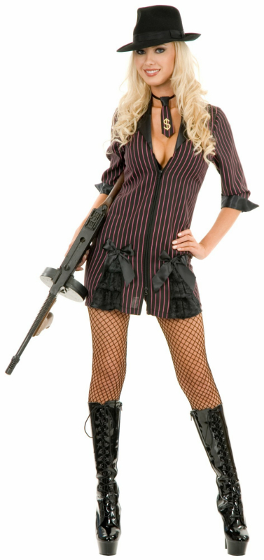 Double Zip Gangster Moll (Black/Pink) Adult Costume - Click Image to Close