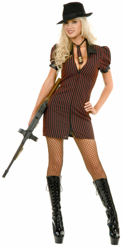 Double Zip Gangster Moll Dress (Black/Red) Adult Costume - Click Image to Close