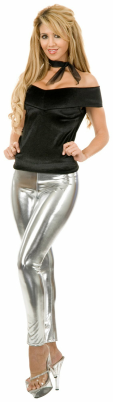 Liquid Metal Leggings (Silver) Adult Costume - Click Image to Close