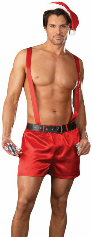 Satin Santa Boxers with Suspenders Adult
