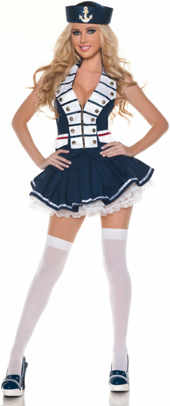 White Navy Stripes Sailor Adult Costume - Click Image to Close