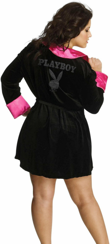Secret Wishes Hef Robe (Black/Pink) Adult Plus Costume - Click Image to Close