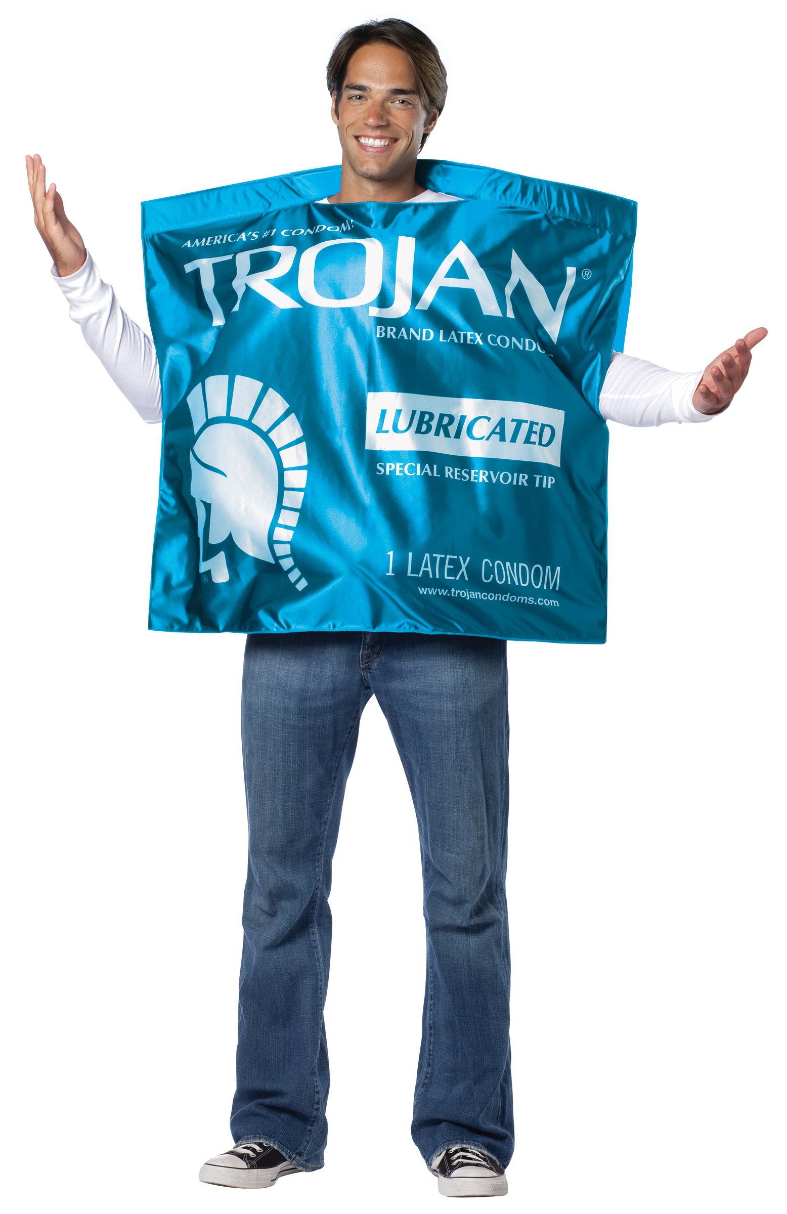 Trojan Lubricated Condom Wrapper Adult Costume - Click Image to Close