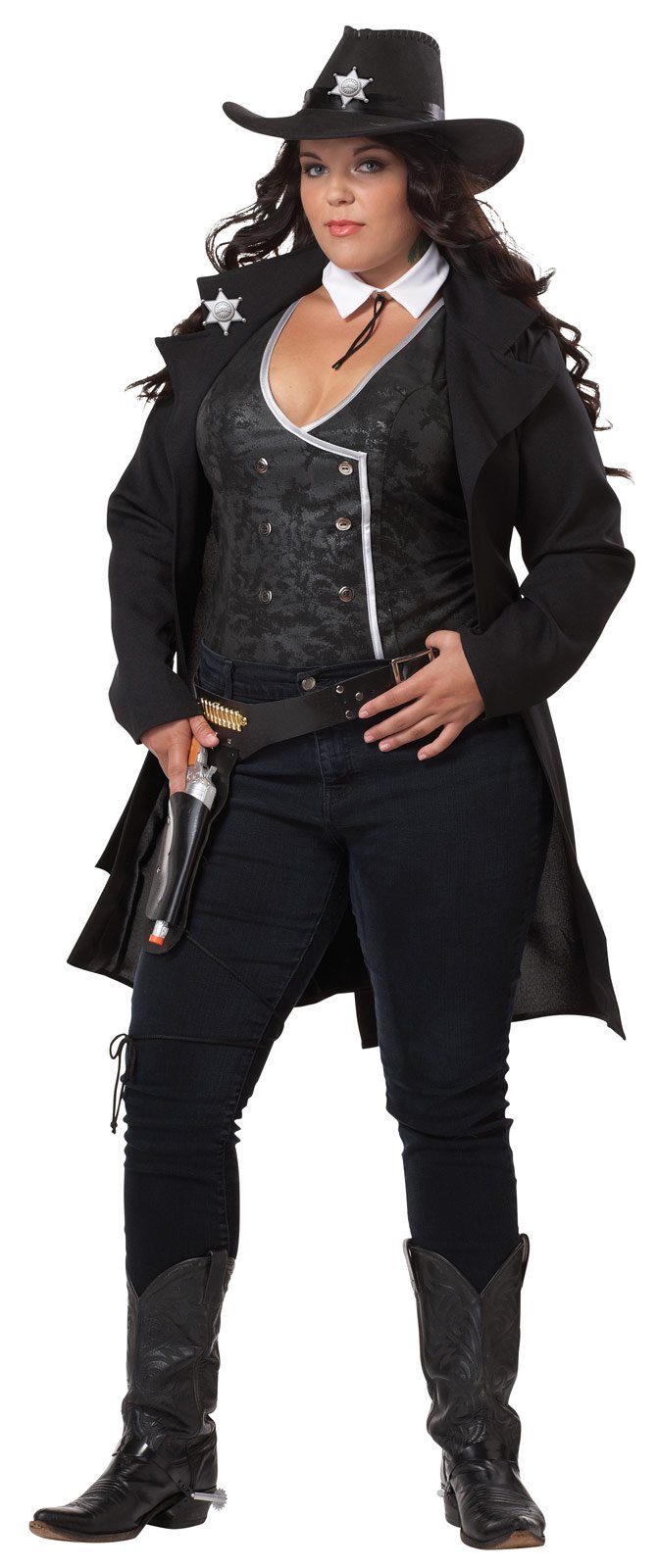 Black Cowboy Style Adult Plus Costume - Click Image to Close