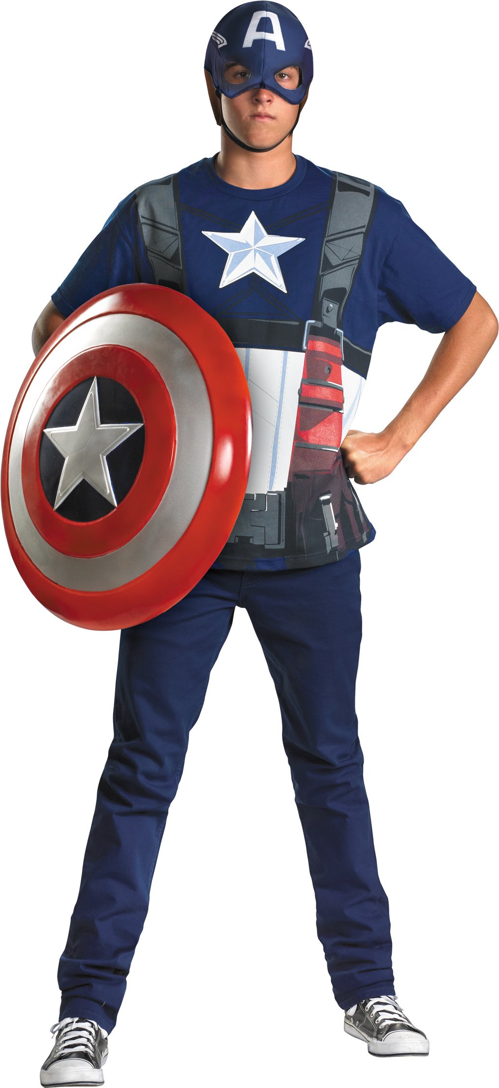 Captain America T-Shirt And Mask Teen / Adult Costume Set - Click Image to Close