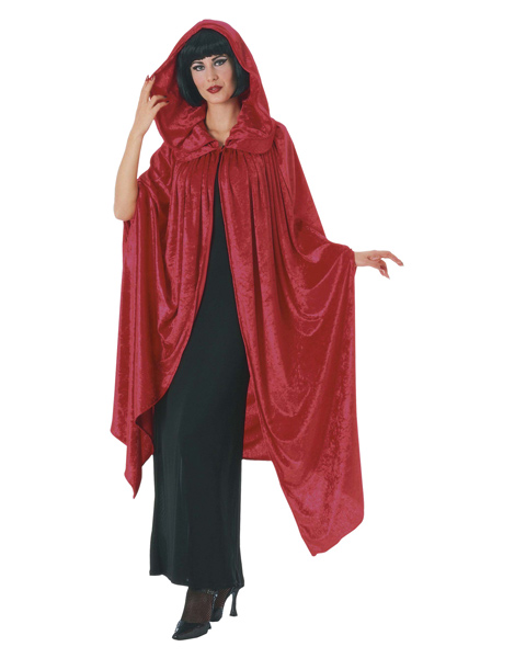 Hooded Crushed Red Velvet Cape Costume for Adult - Click Image to Close