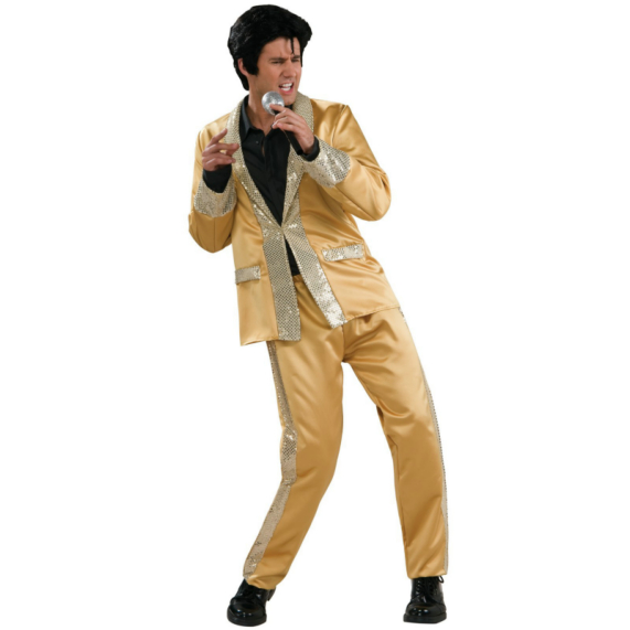 Elvis Gold Satin Suit Deluxe Adult Costume - Click Image to Close