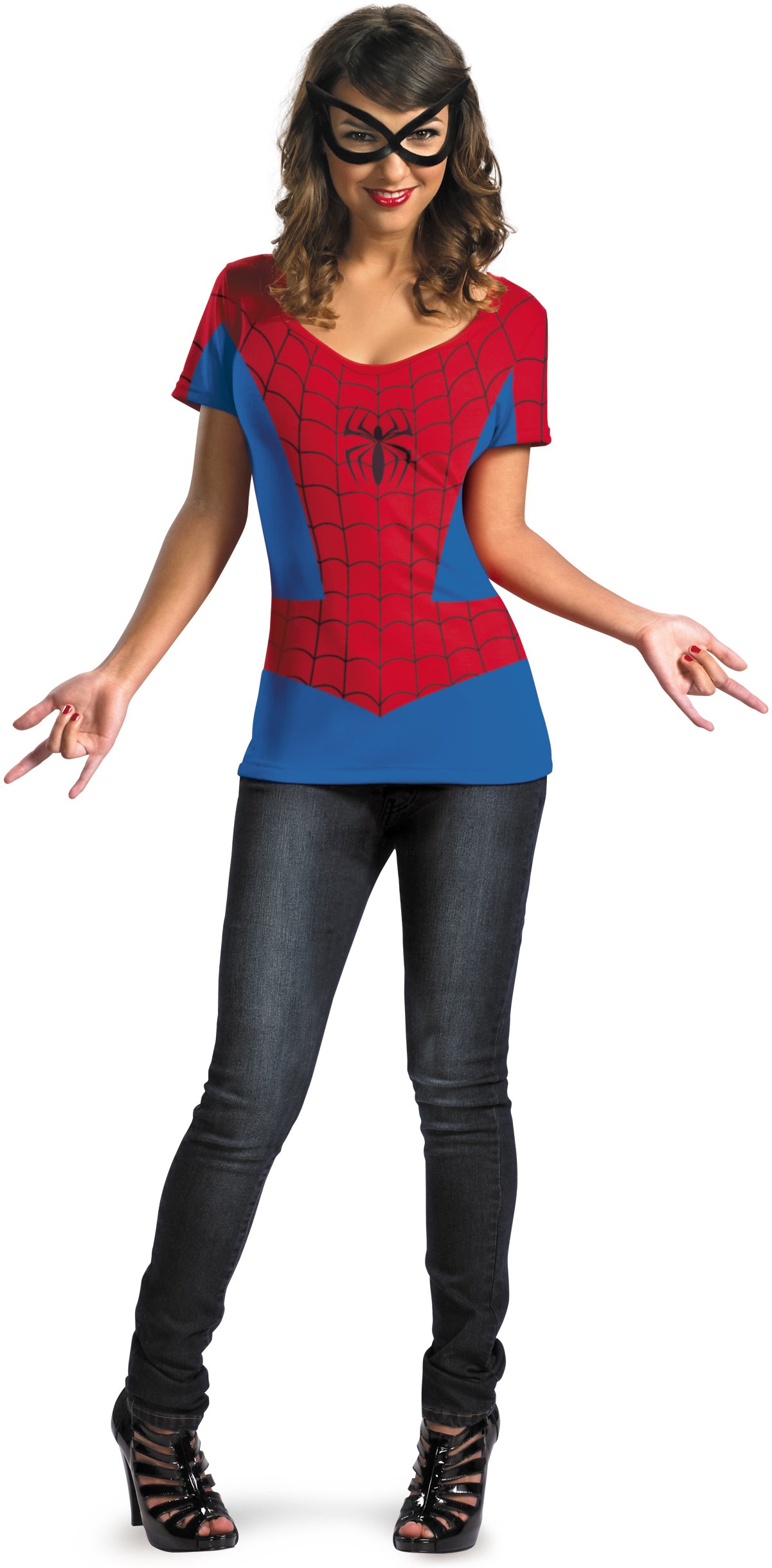 Spider-Girl T-Shirt And Mask Adult Costume Set - Click Image to Close