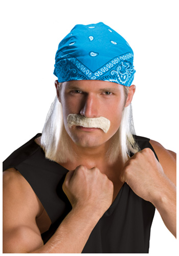 Wrestling Star Bandana Wig w/ Moustache - Click Image to Close