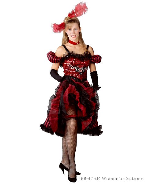 Cancan Girl Red Womens Costume - Click Image to Close