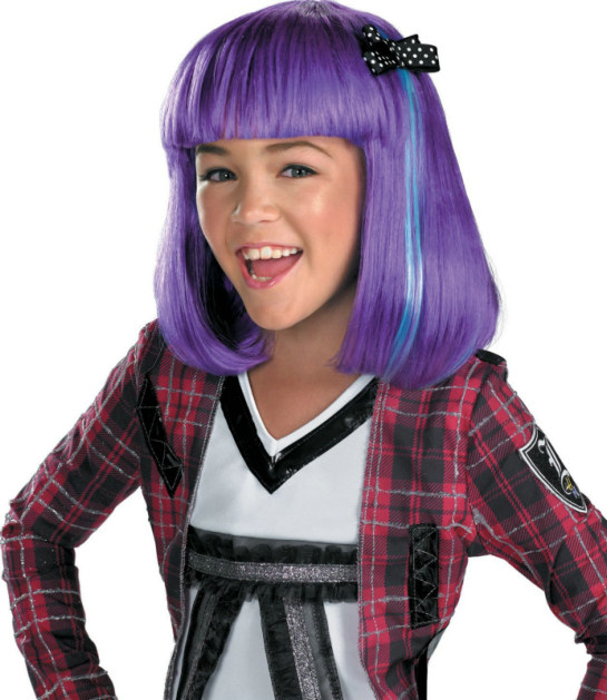 The Hannah Montana Lola Wig includes a shoulder-length purple wig with a bl...